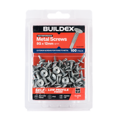 Buildex 8G x 12mm Class 3 Sheet Metal Screws (Button Head) - 100 pieces