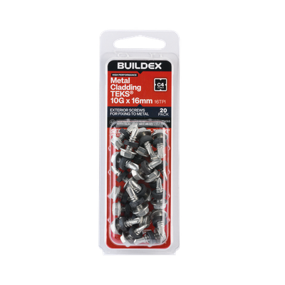 Buildex 10G x 16mm Class 4 Cladding & Fencing TEKS® Screws with Seal 2 pcs
