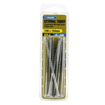 Zenith 10G x 100mm Countersunk Rib Head External Timber Screws 2 pcs