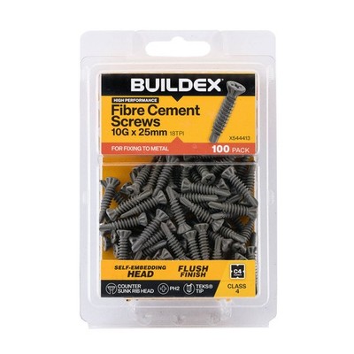 Buildex 10G x 25mm Class 4 Fibre TEKS Screws - 100 pieces