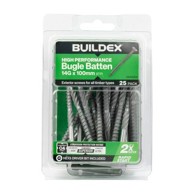 Buildex® 14G x 100mm Class 4 Bugle Batten Screws - 25 pieces