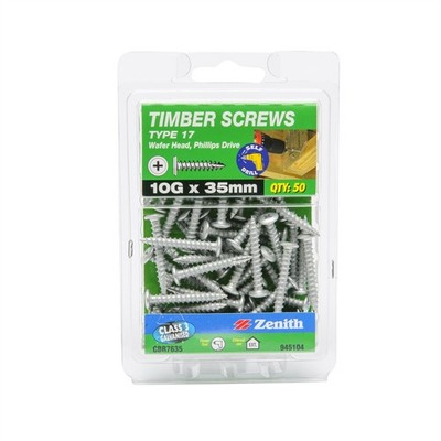Zenith 10G x 35mm Galvanised Type 17 Wafer Head Timber Screws - 50 pieces
