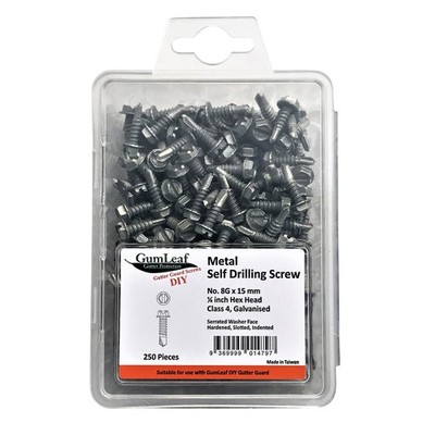 GumLeaf 8G x 15mm Hex Head Galvanised Self Drilling Screw - 250 pieces