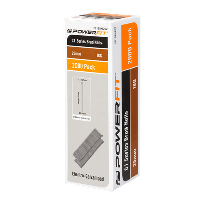 PowerFit 25mm C1 Series Electro-Galvanised Brad Nails - 2000 pieces