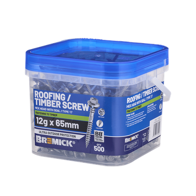 Bremick Hex Roofing Screw 12g x 65mm B8 BOX 500