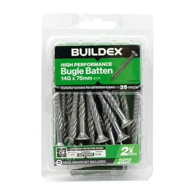 Buildex® 14G x 75mm Class 4 Bugle Batten Screws - 25 pieces