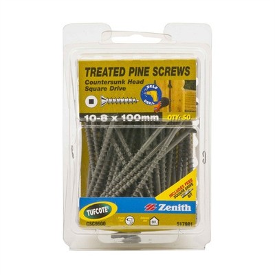 Zenith 8 - 10 x 100mm Treated Pine Countersunk Head Screws - 50 pieces