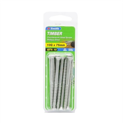 Zenith 10G x 75mm Galvanised Countersunk Head Timber Screws 2 pcs