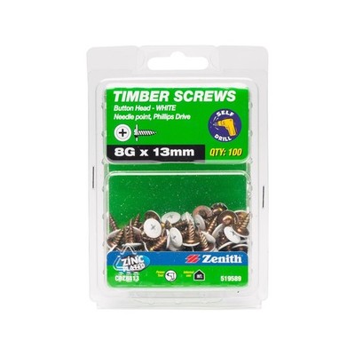 Zenith 8G x 13mm White Button Head Screw - 100 pieces
