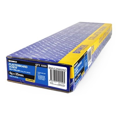 Bremick Collated Screw 6g x 25mm Zinc Yellow -Plasterboard Screw Metal Drill Poi
