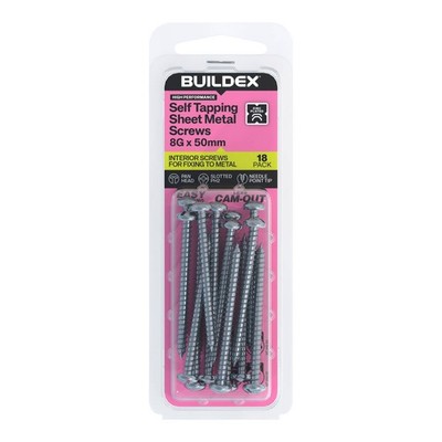 Buildex 8G x 50mm Zinc Plated Self Tapping Sheet Metal Screws 2 pcs