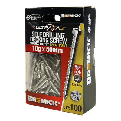 Bremick Ultrafast 10g x 50mm Stainless Steel 316 T20 Trim Head - 100 pieces