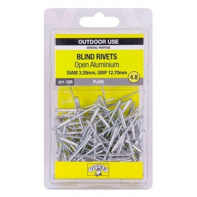 Otter 3.2 x 12.7mm Open Aluminium Blind Rivets - 100 pieces