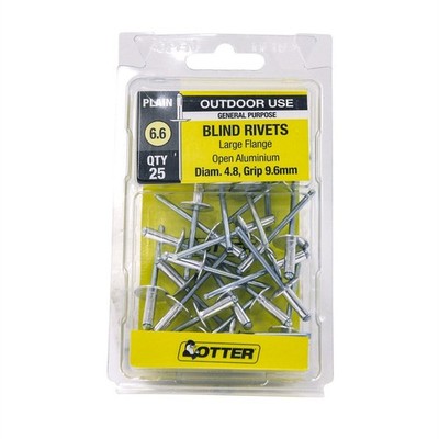 Otter 4.8 x 9.6mm Large Flange Aluminium Rivets - 25 pieces