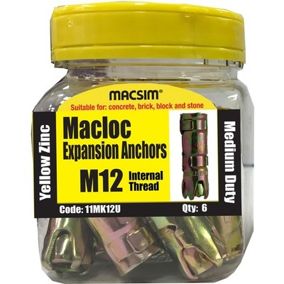 Macsim M12 Yellow Zinc Medium Duty Macloc Expansion Anchors - 6 pieces