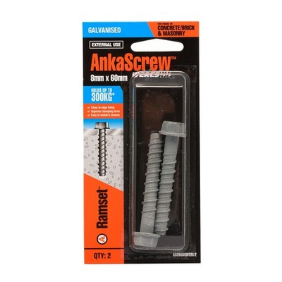 Ramset 8 x 60mm Galvanised AnkaScrew Masonry Anchor - 2 pieces