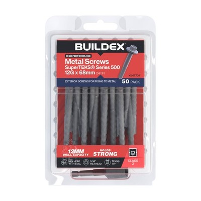 Buildex 12G x 68mm Class 3 Galvanised SuperTEKS® Series 500 Screws with Seal - 5