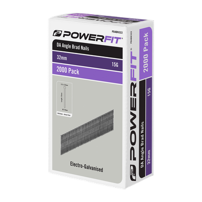 PowerFit 32mm Electro-Galvanised DA Angled Brad Nails - 2000 pieces