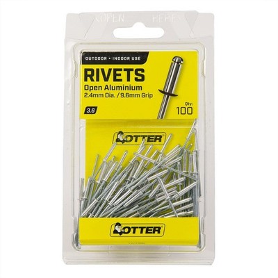 Otter 2.4 x 9.6mm Open Aluminium Blind Rivets - 100 pieces
