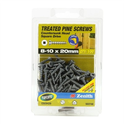 Zenith 8G x 20mm Tufcote® Countersunk Head Treated Pine Screws - 100 pieces