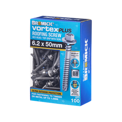 Bremick 6.2 x 50mm HEX B8 Vortex Plus Roofing Screw - 100 Box