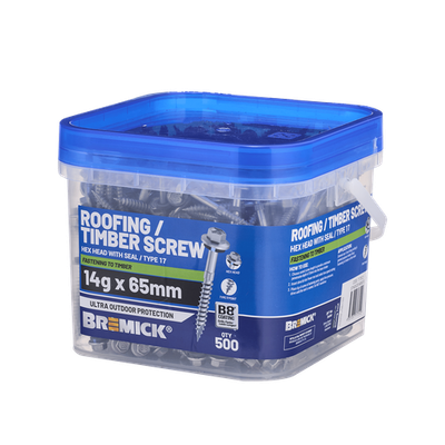 Bremick 14g x 65mm B8 Hex Roofing Screw - 500 Box