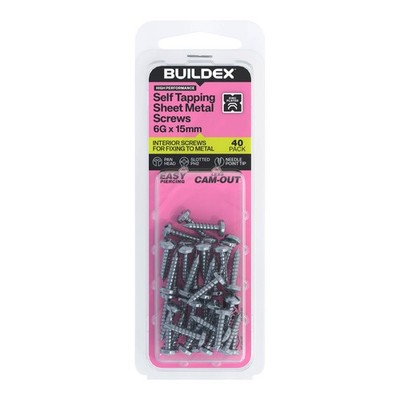 Buildex 6G x 15mm Zinc Plated Self Tapping Sheet Metal Screws 2 pcs