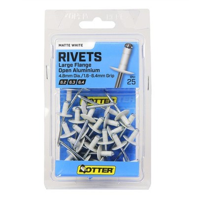 Otter Large Flange Aluminium Rivets Matte White - 25 pieces