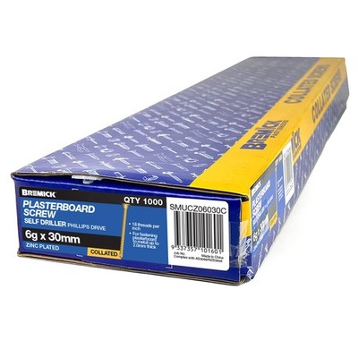 Bremick Collated Screw 6g x 30mm Zinc Yellow -Plasterboard Screw Metal Drill Poi