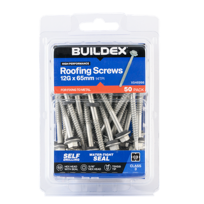 Buildex 12G x 65mm Class 3 Roofing TEKS® Screws with Seal - 50 pieces
