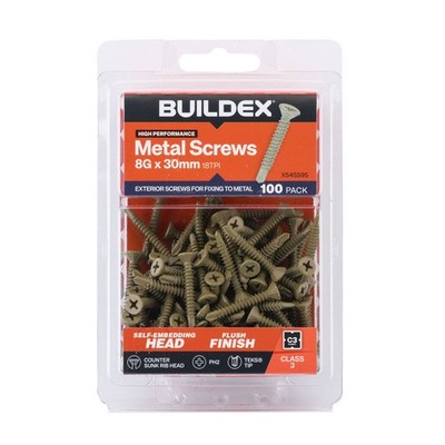 Buildex 8G x 30mm Class 3 Sheet Metal Screws - 100 pieces