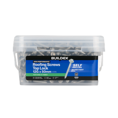 Buildex 12G x 50mm Class 4 Roofing Screws with Seal - 1000 pieces
