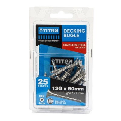 Titan 12G x 50mm Decking Bugle 304 Stainless Steel - Pack of 25