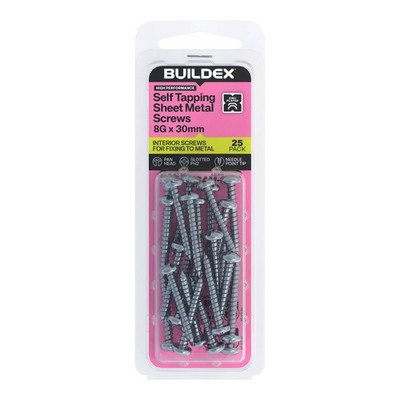 Buildex 8G x 30mm Zinc Plated Self Tapping Sheet Metal Screws 2 pcs