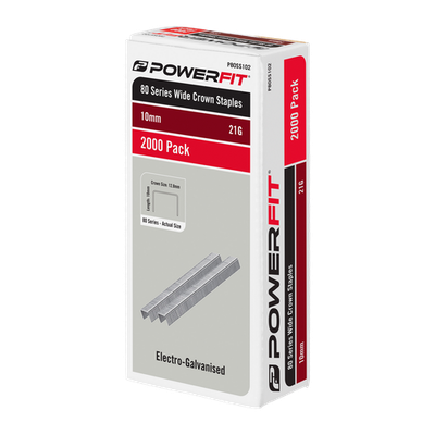 PowerFit 10mm 80 Series Electro-Galvanised Wide Crown Staples - 2000 pieces