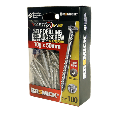 Bremick Ultrafast 10g x 50mm Stainless Steel 316 T20 Truss Head - 100 pieces
