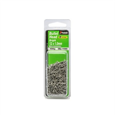 Paslode 12 x 1.0mm 100g Bright Steel Bullet Head Nails - 1150 pieces