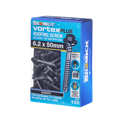 Bremick 6.2 x 50mm HEX B8 MO Vortex Plus Roofing Screw - 100 Box