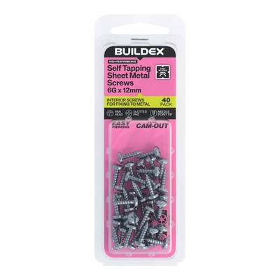 Buildex 6G x 12mm Zinc Plated Self Tapping Sheet Metal Screws 2 pcs