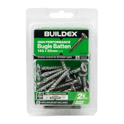 Buildex® 14G x 50mm Class 4 Bugle Batten Screws - 25 pieces