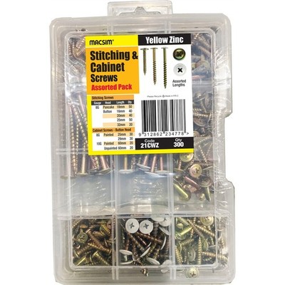 Macsim 300 Piece Assorted Yellow Zinc Stitching And Cabinet Screws