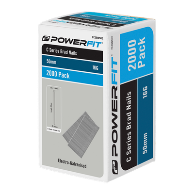 PowerFit 50mm C Series Electro-Galvanised Brad Nails - 2000 pieces