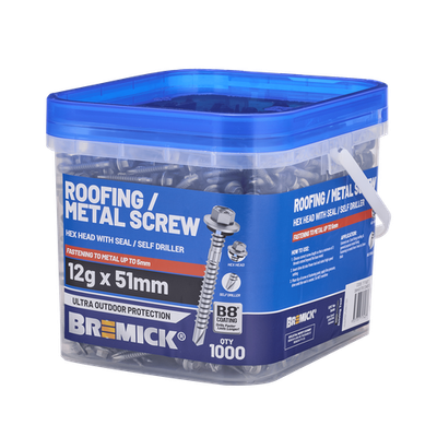 Bremick Metal Hex Screw 12g x 51mm B8 BOX 1000