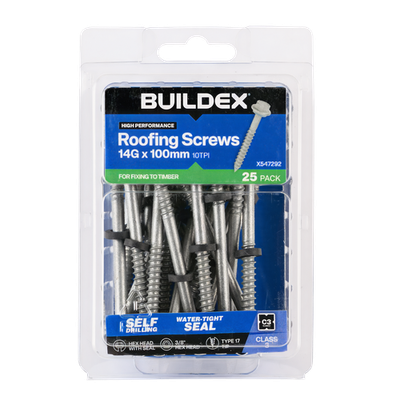 Buildex 14G x 100mm Class 3 Roofing Screws with Seal - 25 pieces