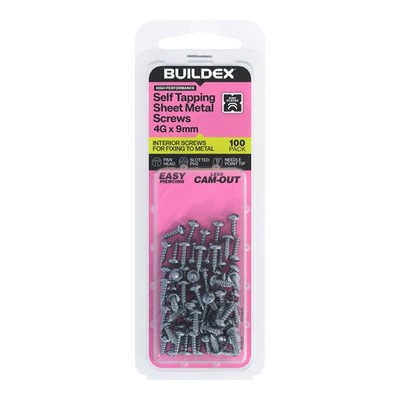 Buildex 4G x 9mm Zinc Plated Self Tapping Sheet Metal Screws - 100 pieces
