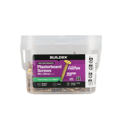 Buildex 6G x 30mm Gold Passivated Plasterboard Screws (Dual Type-17 Tip) - 500 P
