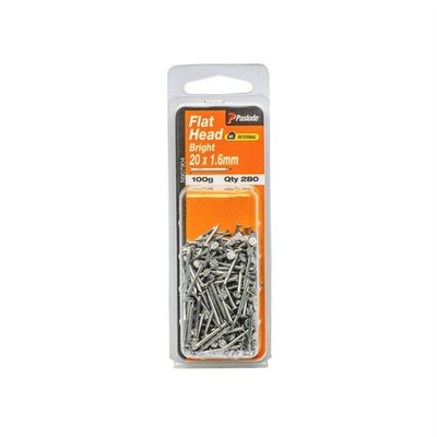 Paslode 20 x 1.6mm 100g Bright Steel Flat Head Nails - 280 pieces