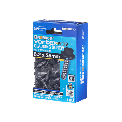 Bremick 6.2 x 25mm HEX B8 WG Vortex Plus Cladding Screw - 100 Box