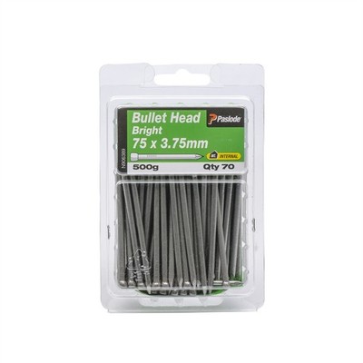 Paslode 75 x 3.75mm 500g Bright Steel Bullet Head Nails - 70 pieces