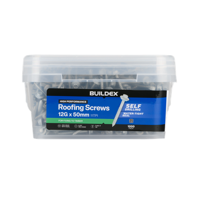 Buildex 12G x 50mm Class 3 Roofing Screws with Seal - 1000 pieces